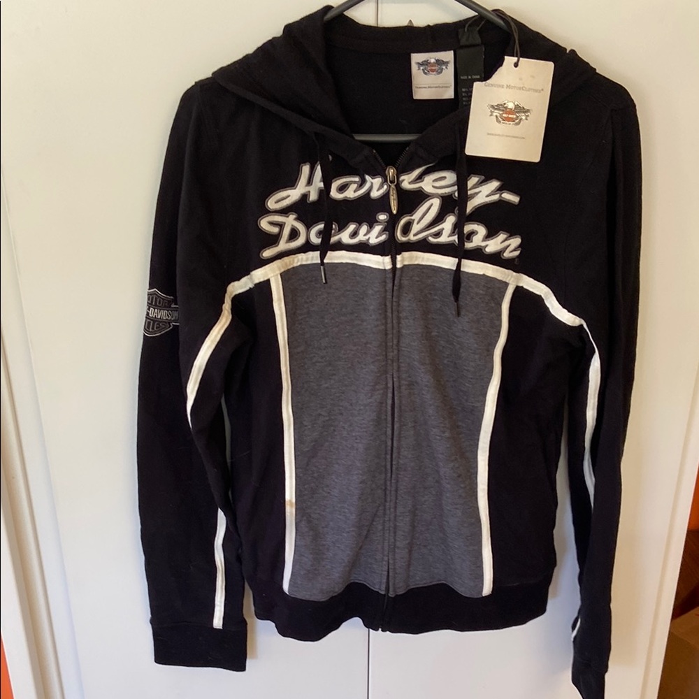 Harley-Davidson Black and Gray Zip-Up Hoodie